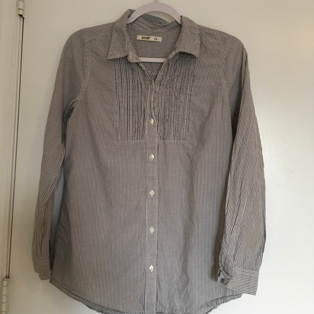 Gray and white striped button down.
